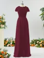 A-line Scoop Fashion-forward Short Sleeves Chiffon Bridesmaid Dress With Appliques Lace