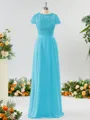 A-line Scoop Fashion-forward Short Sleeves Chiffon Bridesmaid Dress With Appliques Lace