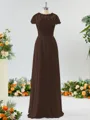 A-line Scoop Fashion-forward Short Sleeves Chiffon Bridesmaid Dress With Appliques Lace