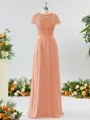A-line Scoop Fashion-forward Short Sleeves Chiffon Bridesmaid Dress With Appliques Lace