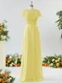 A-line Scoop Fashion-forward Short Sleeves Chiffon Bridesmaid Dress With Appliques Lace