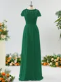 A-line Scoop Fashion-forward Short Sleeves Chiffon Bridesmaid Dress With Appliques Lace