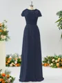 A-line Scoop Fashion-forward Short Sleeves Chiffon Bridesmaid Dress With Appliques Lace