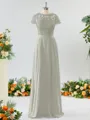 A-line Scoop Fashion-forward Short Sleeves Chiffon Bridesmaid Dress With Appliques Lace