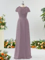 A-line Scoop Fashion-forward Short Sleeves Chiffon Bridesmaid Dress With Appliques Lace