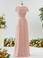 A-line Scoop Fashion-forward Short Sleeves Chiffon Bridesmaid Dress With Appliques Lace