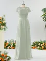 A-line Scoop Fashion-forward Short Sleeves Chiffon Bridesmaid Dress With Appliques Lace