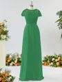 A-line Scoop Fashion-forward Short Sleeves Chiffon Bridesmaid Dress With Appliques Lace