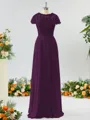 A-line Scoop Fashion-forward Short Sleeves Chiffon Bridesmaid Dress With Appliques Lace