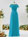 A-line Scoop Fashion-forward Short Sleeves Chiffon Bridesmaid Dress With Appliques Lace