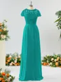 A-line Scoop Fashion-forward Short Sleeves Chiffon Bridesmaid Dress With Appliques Lace