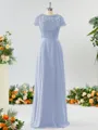 A-line Scoop Fashion-forward Short Sleeves Chiffon Bridesmaid Dress With Appliques Lace