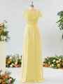 A-line Scoop Fashion-forward Short Sleeves Chiffon Bridesmaid Dress With Appliques Lace