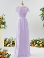 A-line Scoop Fashion-forward Short Sleeves Chiffon Bridesmaid Dress With Appliques Lace