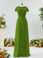 A-line Scoop Fashion-forward Short Sleeves Chiffon Bridesmaid Dress With Appliques Lace