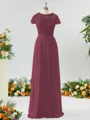 A-line Scoop Fashion-forward Short Sleeves Chiffon Bridesmaid Dress With Appliques Lace