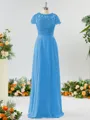 A-line Scoop Fashion-forward Short Sleeves Chiffon Bridesmaid Dress With Appliques Lace