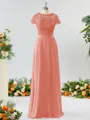 A-line Scoop Fashion-forward Short Sleeves Chiffon Bridesmaid Dress With Appliques Lace