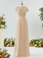 A-line Scoop Fashion-forward Short Sleeves Chiffon Bridesmaid Dress With Appliques Lace