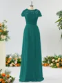 A-line Scoop Fashion-forward Short Sleeves Chiffon Bridesmaid Dress With Appliques Lace