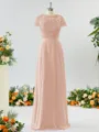 A-line Scoop Fashion-forward Short Sleeves Chiffon Bridesmaid Dress With Appliques Lace