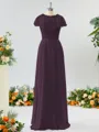 A-line Scoop Fashion-forward Short Sleeves Chiffon Bridesmaid Dress With Appliques Lace