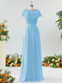 A-line Scoop Fashion-forward Short Sleeves Chiffon Bridesmaid Dress With Appliques Lace