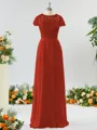 A-line Scoop Fashion-forward Short Sleeves Chiffon Bridesmaid Dress With Appliques Lace
