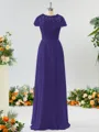 A-line Scoop Fashion-forward Short Sleeves Chiffon Bridesmaid Dress With Appliques Lace