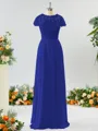 A-line Scoop Fashion-forward Short Sleeves Chiffon Bridesmaid Dress With Appliques Lace