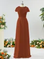 A-line Scoop Fashion-forward Short Sleeves Chiffon Bridesmaid Dress With Appliques Lace