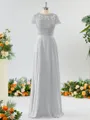 A-line Scoop Fashion-forward Short Sleeves Chiffon Bridesmaid Dress With Appliques Lace