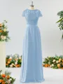 A-line Scoop Fashion-forward Short Sleeves Chiffon Bridesmaid Dress With Appliques Lace