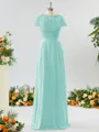 A-line Scoop Fashion-forward Short Sleeves Chiffon Bridesmaid Dress With Appliques Lace