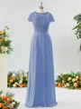 A-line Scoop Fashion-forward Short Sleeves Chiffon Bridesmaid Dress With Appliques Lace