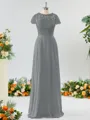 A-line Scoop Fashion-forward Short Sleeves Chiffon Bridesmaid Dress With Appliques Lace