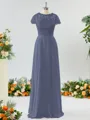 A-line Scoop Fashion-forward Short Sleeves Chiffon Bridesmaid Dress With Appliques Lace