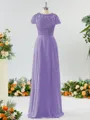 A-line Scoop Fashion-forward Short Sleeves Chiffon Bridesmaid Dress With Appliques Lace