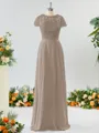 A-line Scoop Fashion-forward Short Sleeves Chiffon Bridesmaid Dress With Appliques Lace