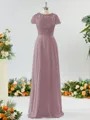 A-line Scoop Fashion-forward Short Sleeves Chiffon Bridesmaid Dress With Appliques Lace
