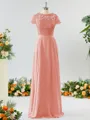 A-line Scoop Fashion-forward Short Sleeves Chiffon Bridesmaid Dress With Appliques Lace