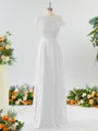 A-line Scoop Fashion-forward Short Sleeves Chiffon Bridesmaid Dress With Appliques Lace