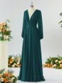 Unique A-line V-neck Long Sleeves Chiffon Bridesmaid Dress With Ruffles