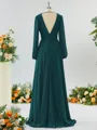 Unique A-line V-neck Long Sleeves Chiffon Bridesmaid Dress With Ruffles