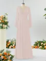 Unique A-line V-neck Long Sleeves Chiffon Bridesmaid Dress With Ruffles