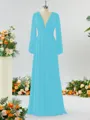 Unique A-line V-neck Long Sleeves Chiffon Bridesmaid Dress With Ruffles