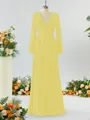 Unique A-line V-neck Long Sleeves Chiffon Bridesmaid Dress With Ruffles