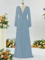 Unique A-line V-neck Long Sleeves Chiffon Bridesmaid Dress With Ruffles
