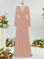 Unique A-line V-neck Long Sleeves Chiffon Bridesmaid Dress With Ruffles