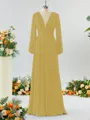 Unique A-line V-neck Long Sleeves Chiffon Bridesmaid Dress With Ruffles